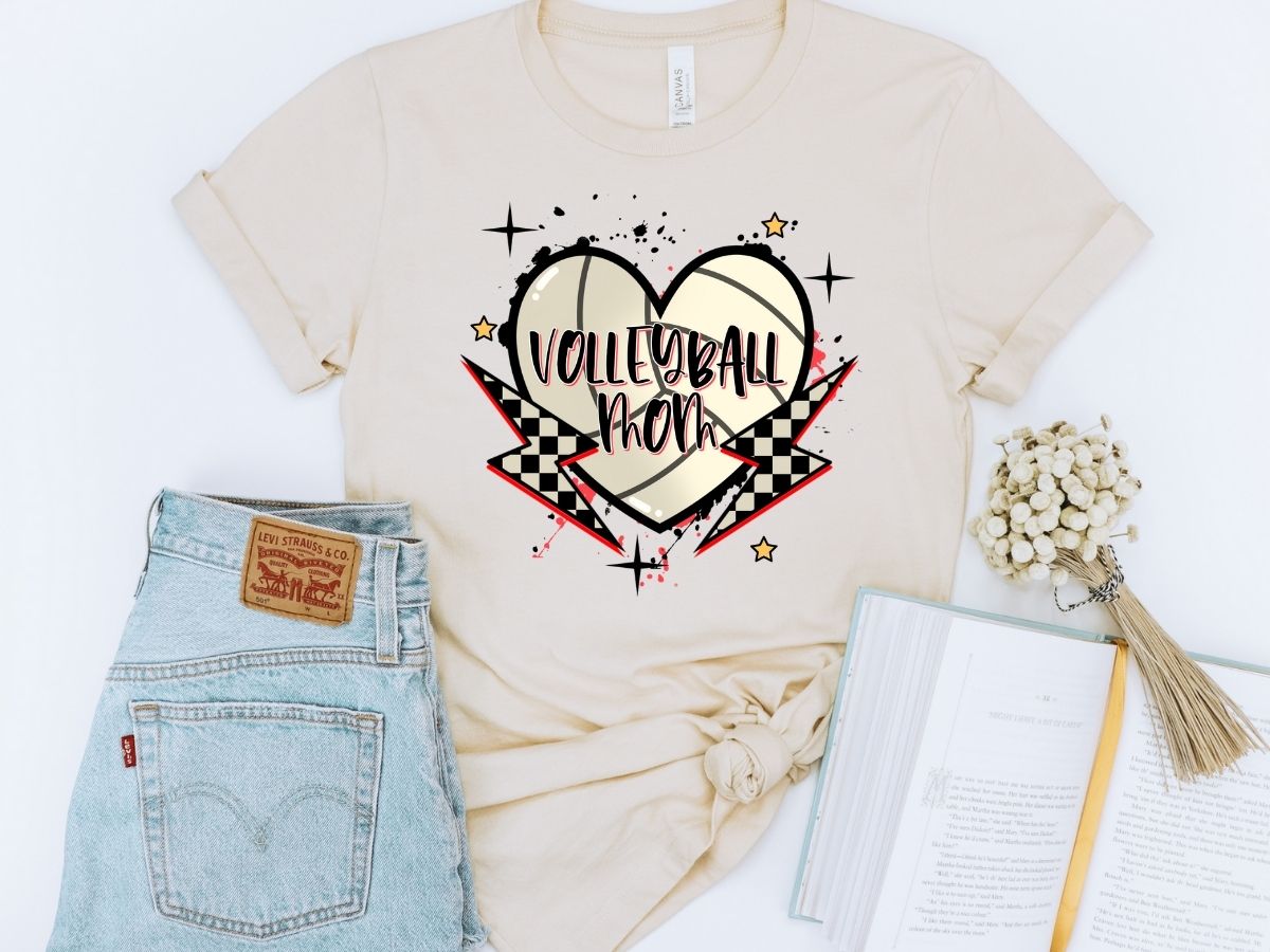 Volleyball Mom Lightning Strikes/Heart T-shirt